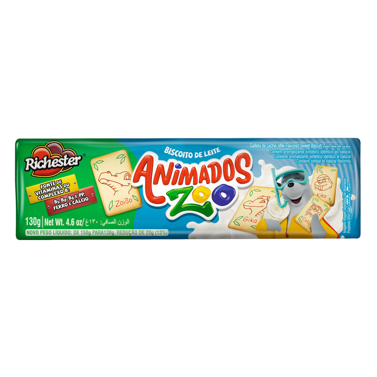 Biscoito Leite Richester Animados Zoo 130 g