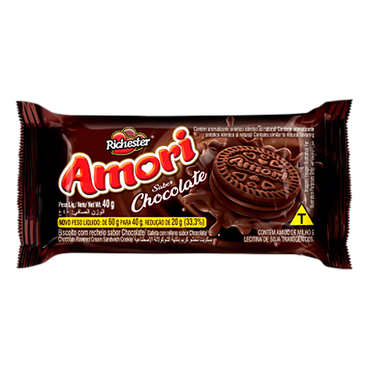 Biscoito Recheio Chocolate Richester Amori 40 g