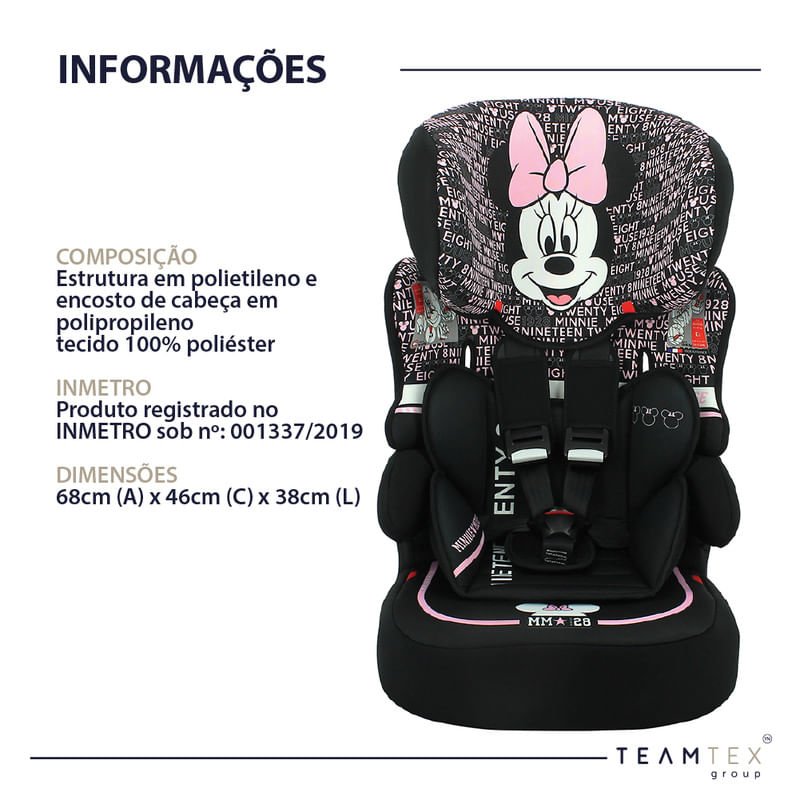 Cadeirinha para Auto Disney Minnie Preta Suporta até 36 kilos