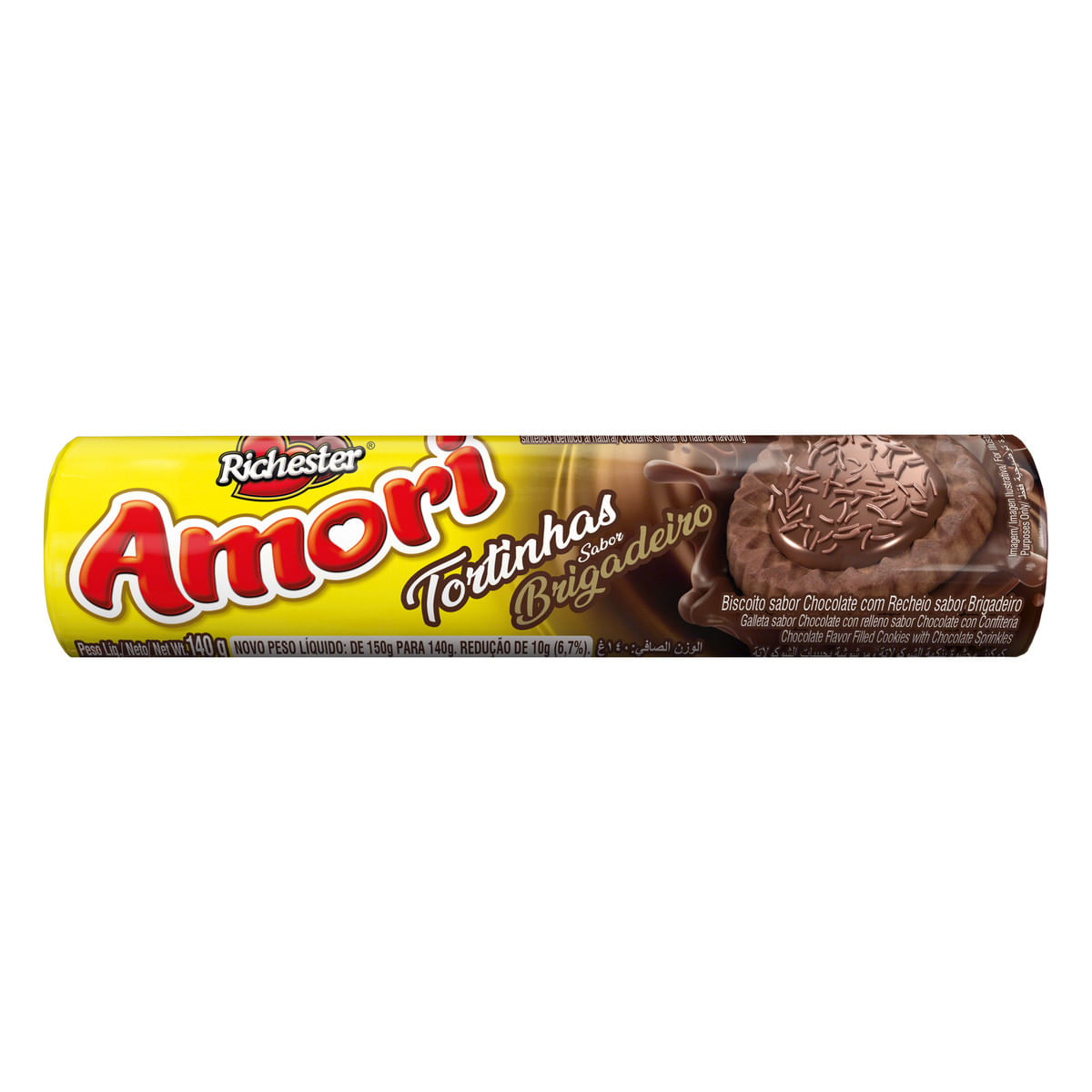 Biscoito Chocolate Recheio Brigadeiro Richester Amori Tortinhas 140 g