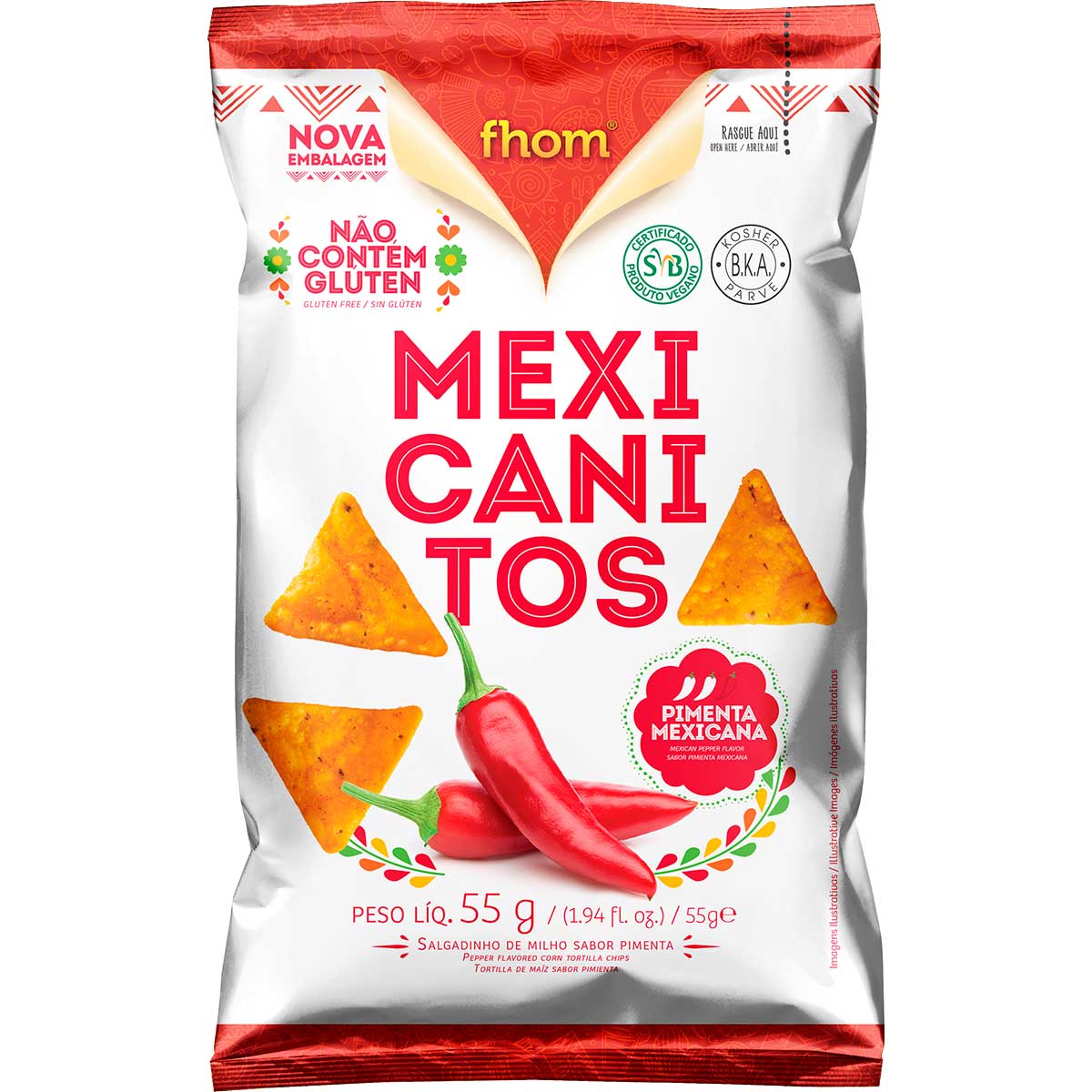 Salgadinho de Milho Pimenta Mexicana Fhom Mexicanitos Pacote 55 g