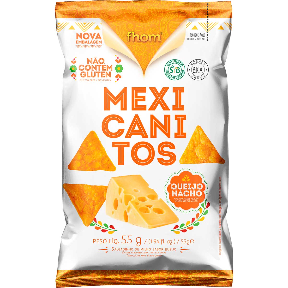 Salgadinho de Milho Queijo Nacho Fhom Mexicanitos Pacote 55 g