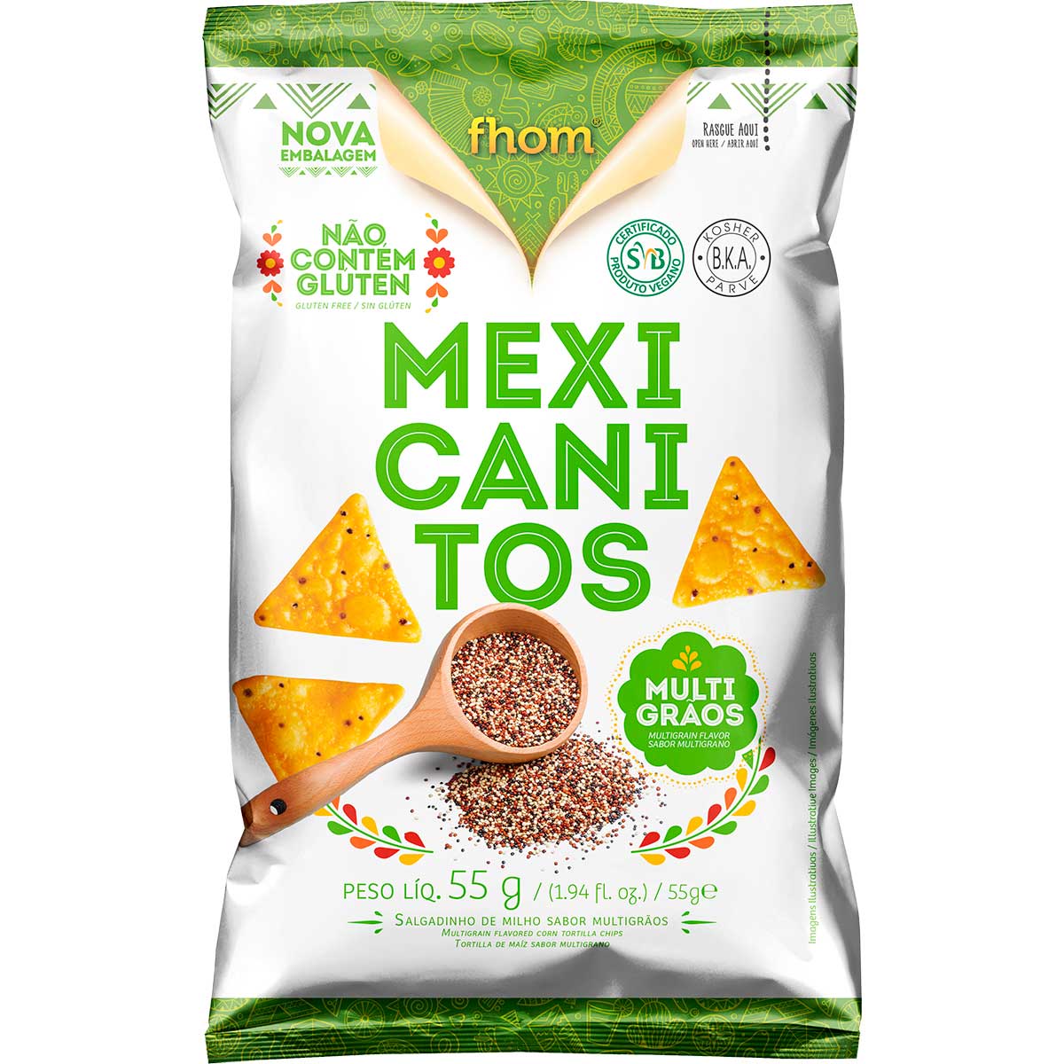 Salgadinho de Milho Multigrãos Fhom Mexicanitos Pacote 55 g