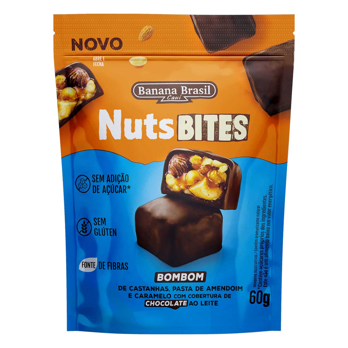 Bombom Castanhas Pasta de Amendoim e Caramelo Banana Brasil Nuts Bites Pouch 60 g