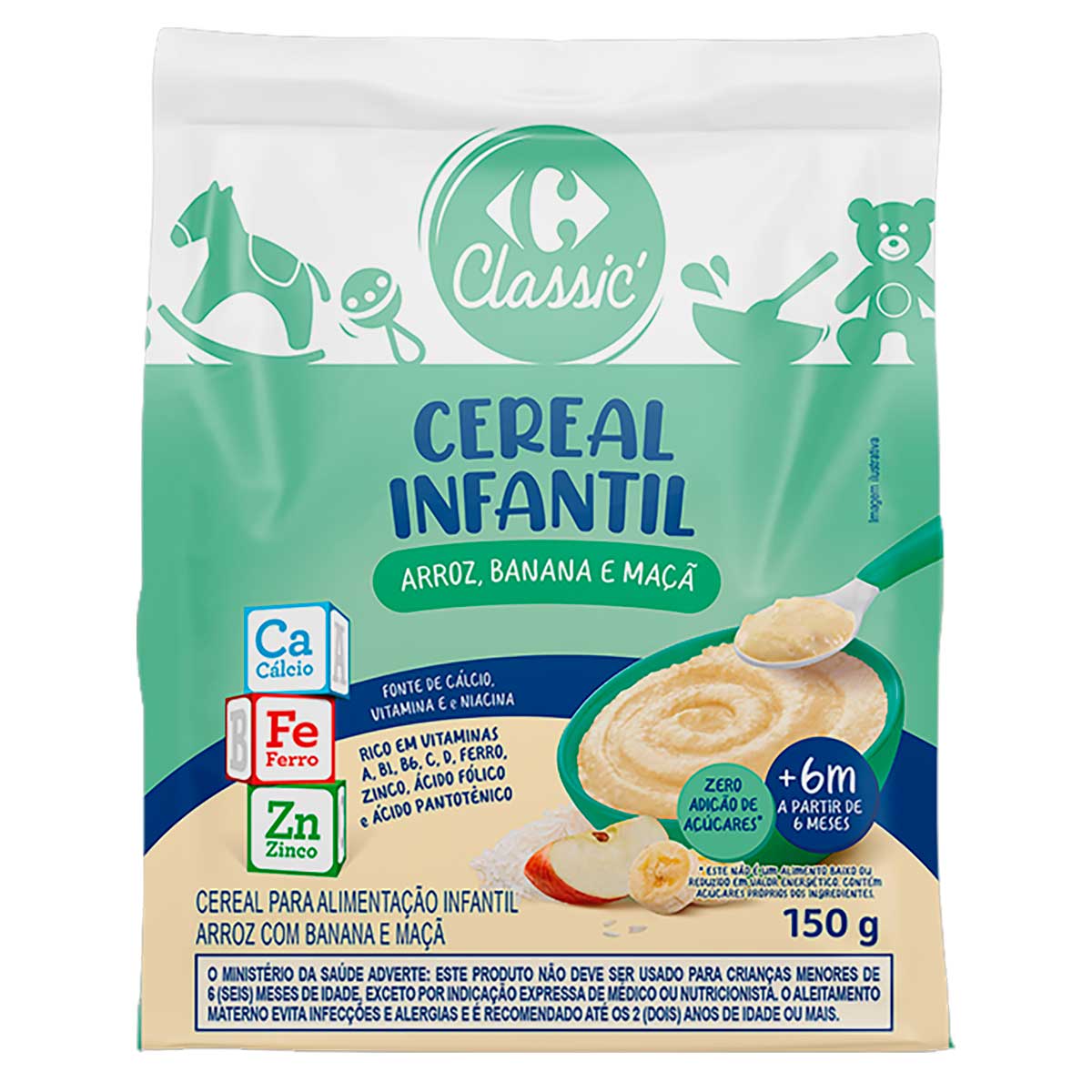 Cereal Infantil Sabor Arroz,Banana e Maçã sem Açúcar Carrefour Classic 150g