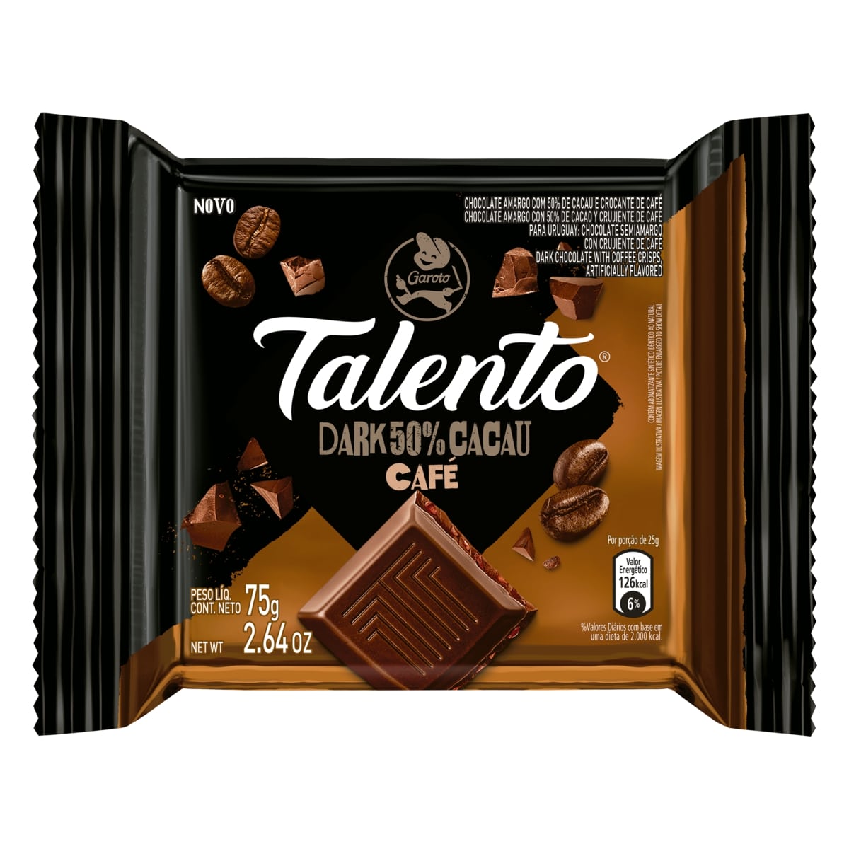 Chocolate Dark 50% Cacau Café Garoto Talento Pacote 75 g