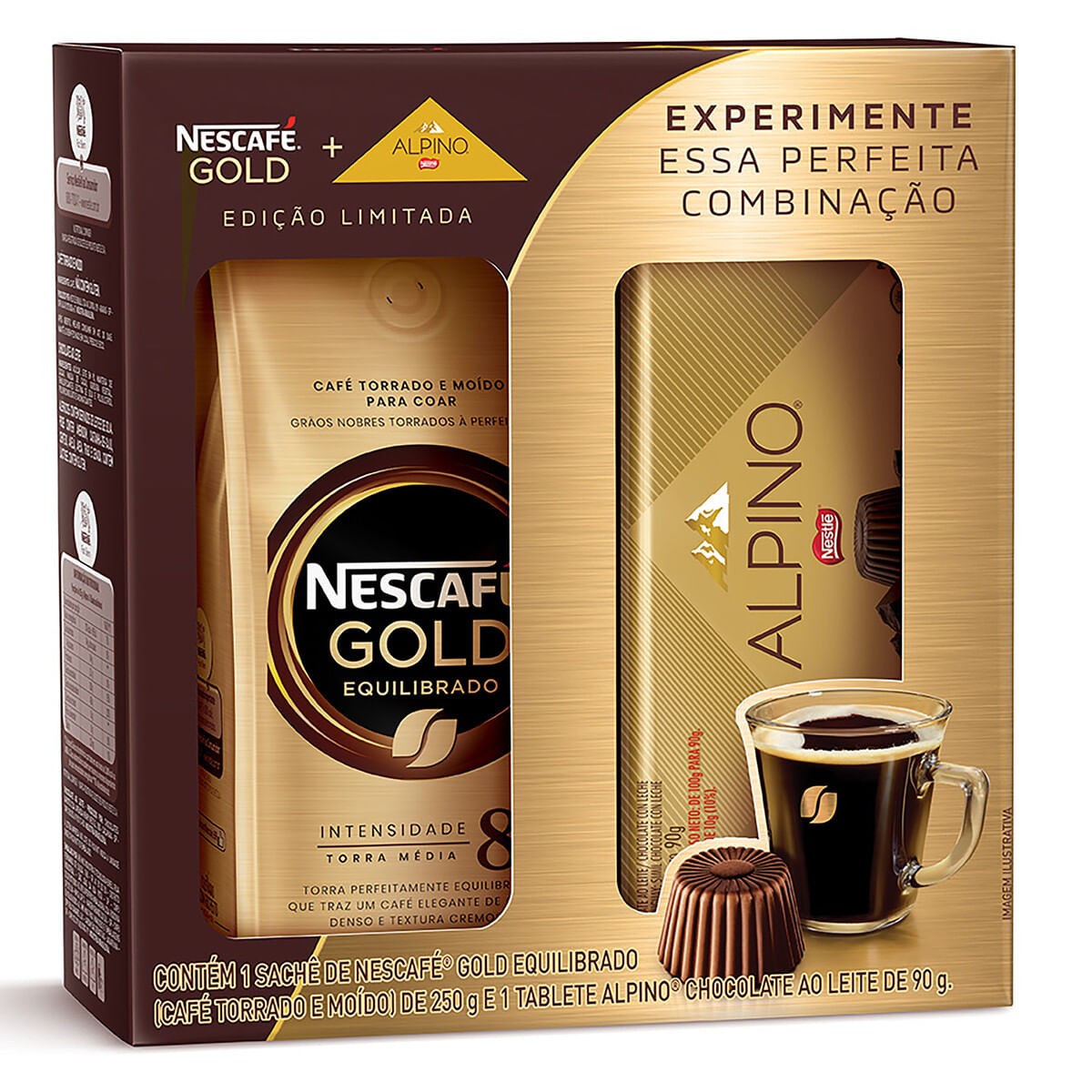 Kit Café Torrado e Moído Equilibrado Nescafé Gold 250 g + Chocolate ao Leite  Alpino 90 g