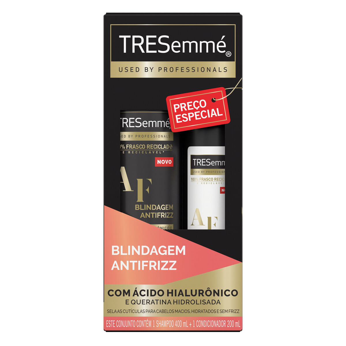 Kit Shampoo 400 ml + Condicionador 200 ml Tresemmé Blindagem Antifrizz com Ácido Hialurônico e Queratina Hidrolisada Preço Especial