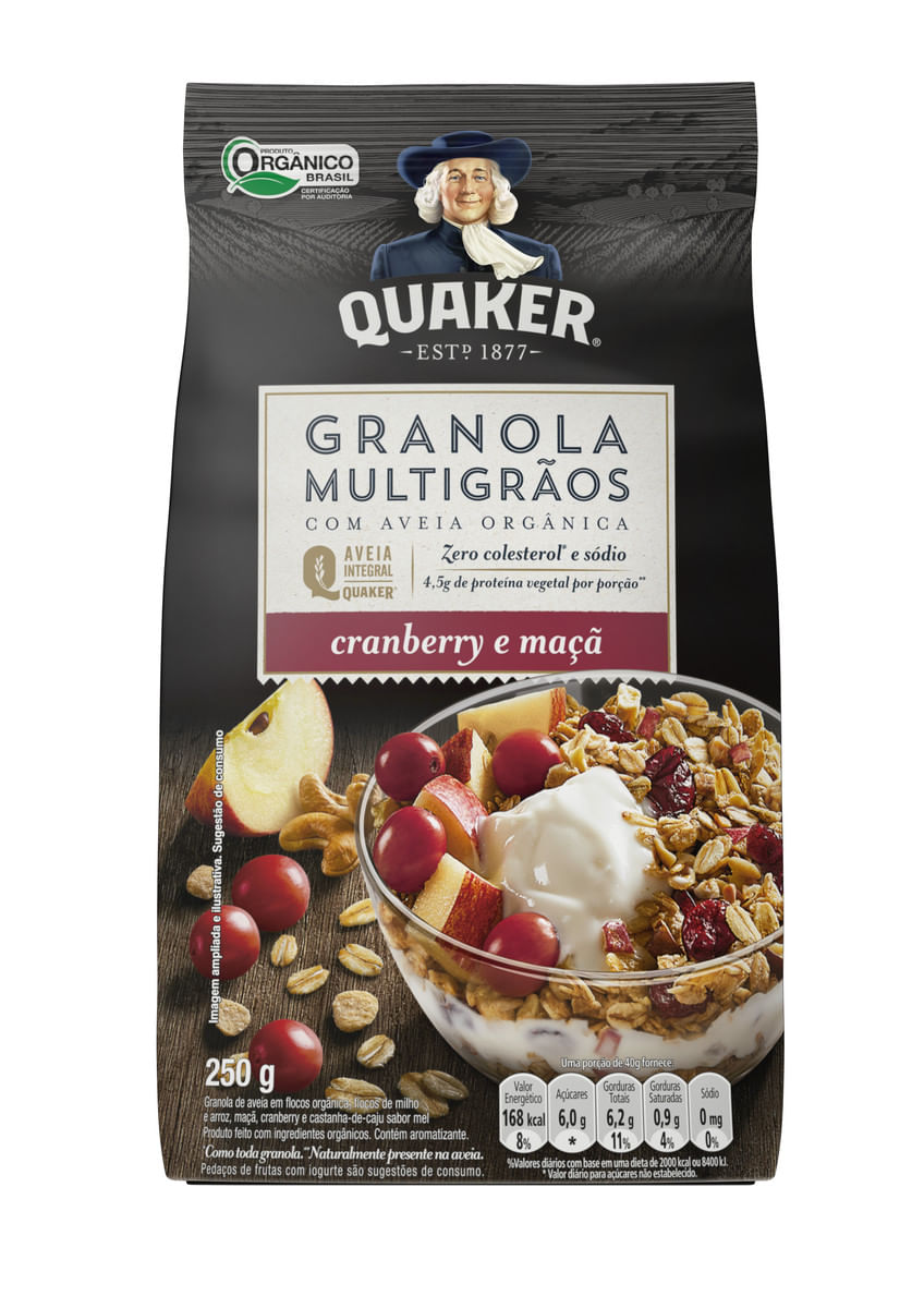 Granola Orgânica Quaker Multigrãos Cranberry e Maçã Pacote 250 g