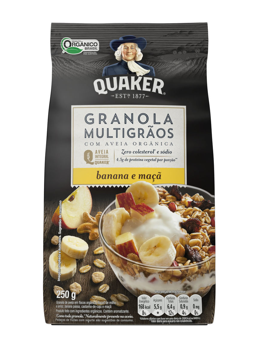 Granola Orgânica Quaker Multigrãos Banana e Maçã Pacote 250 g