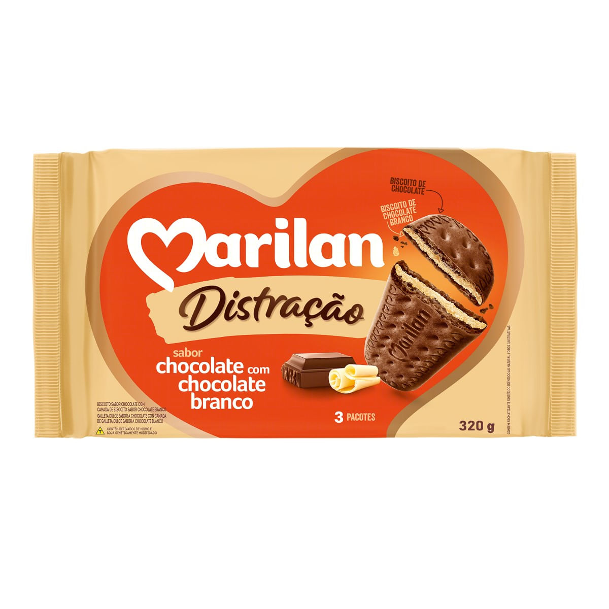 Biscoito Chocolate com Chocolate Branco Marilan Distração 320 g