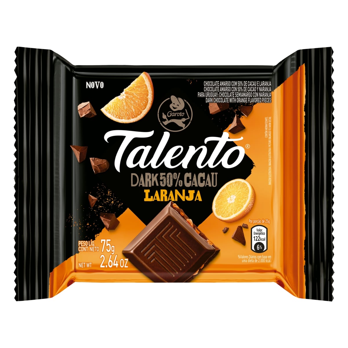 Chocolate Dark 50% Cacau Laranja Garoto Talento Pacote 75 g