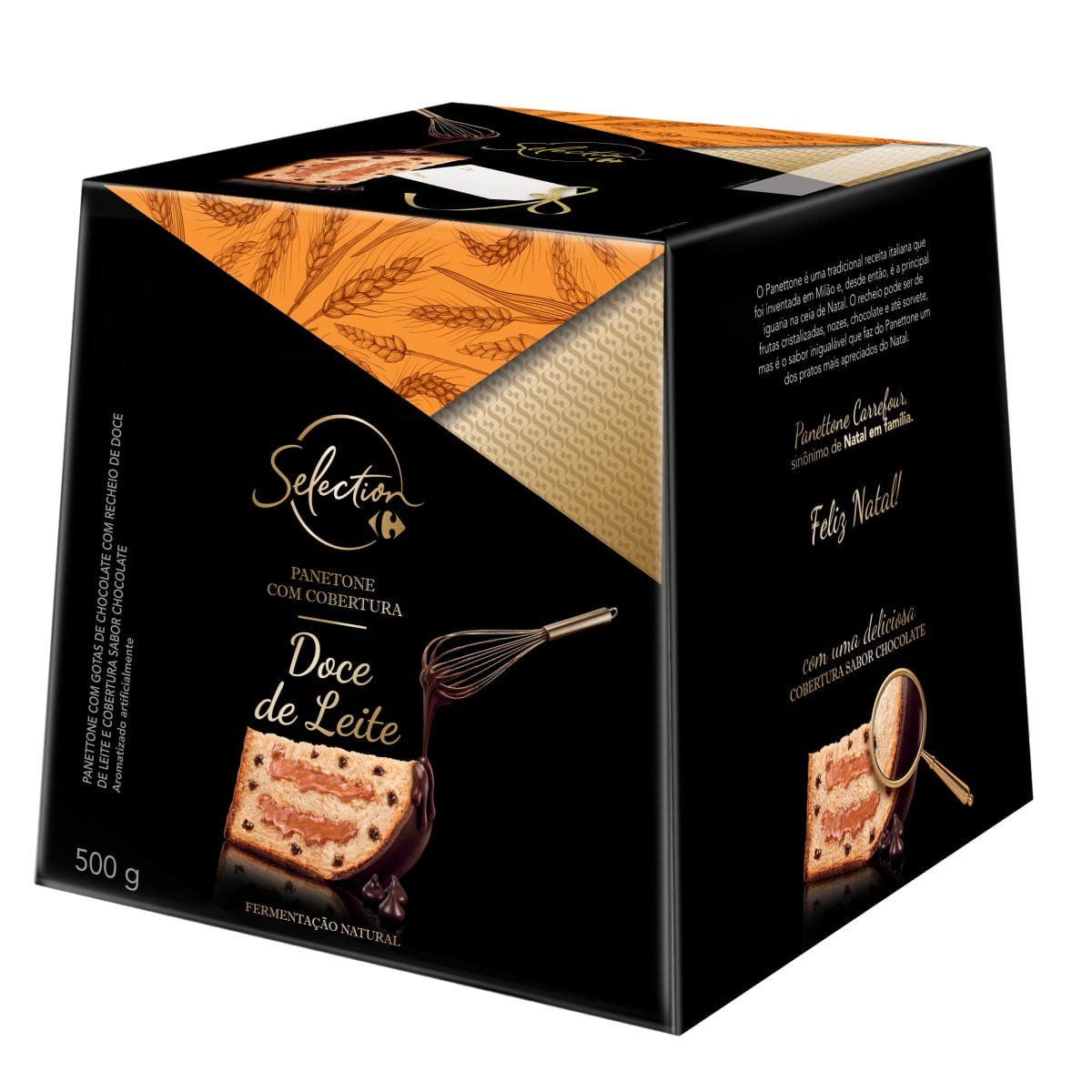 Panetone com Cobertura e Gotas de Chocolate Doce de Leite Carrefour Selection 400 g