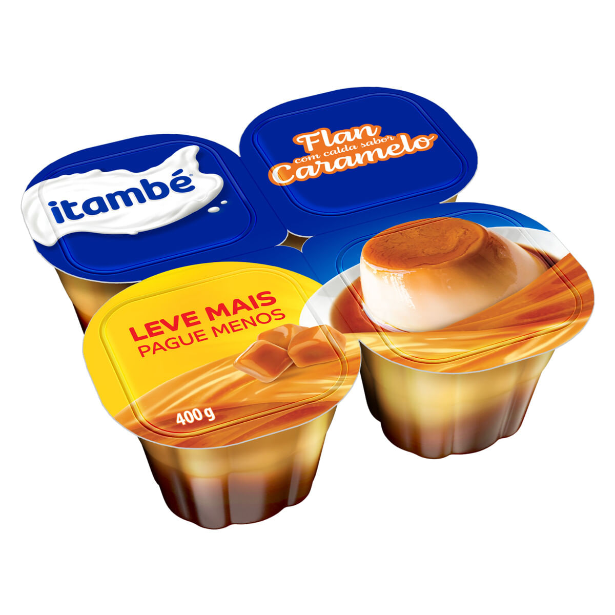 Sobremesa Láctea Flan Calda Caramelo Itambé Bandeja 400 g 4 Unidades