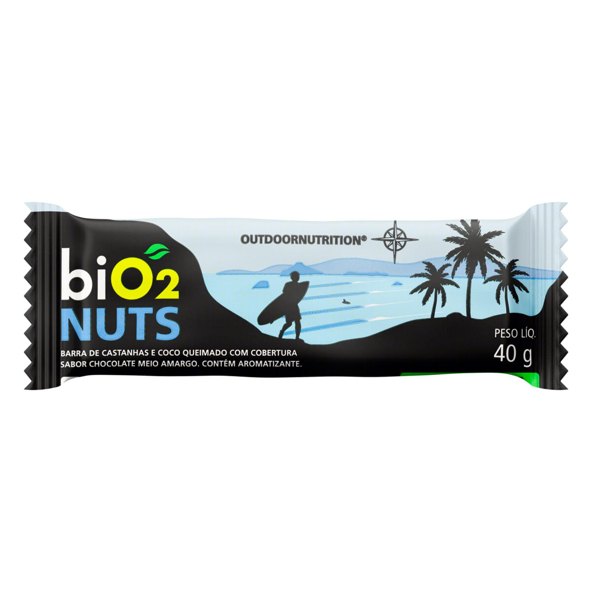 Barra de Nuts Castanhas e Coco Queimado Cobertura Chocolate Meio Amargo biO2 Outdoor Nutrition 40 g