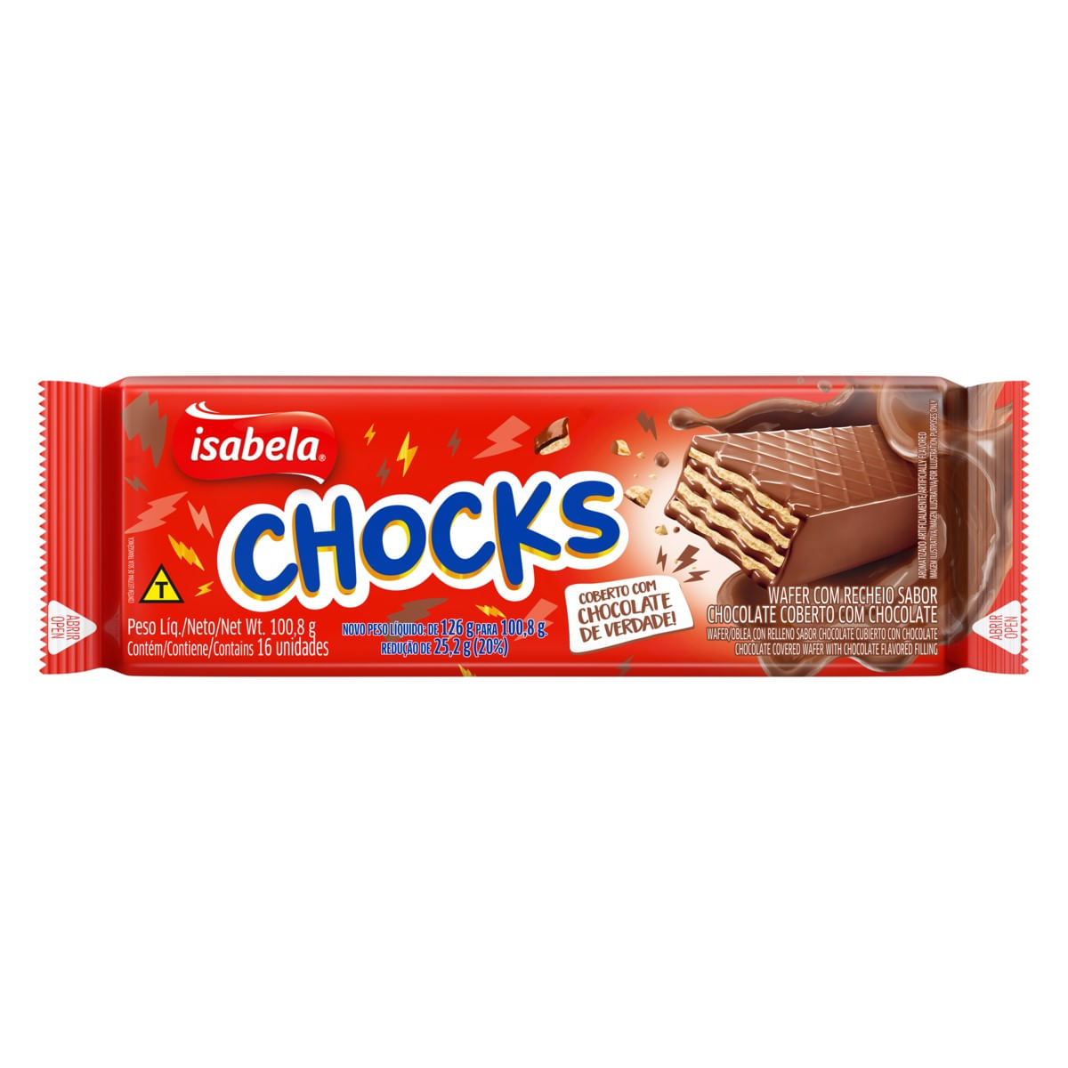 Wafer Recheio e Cobertura Chocolate Isabela Chocks 100,8 g