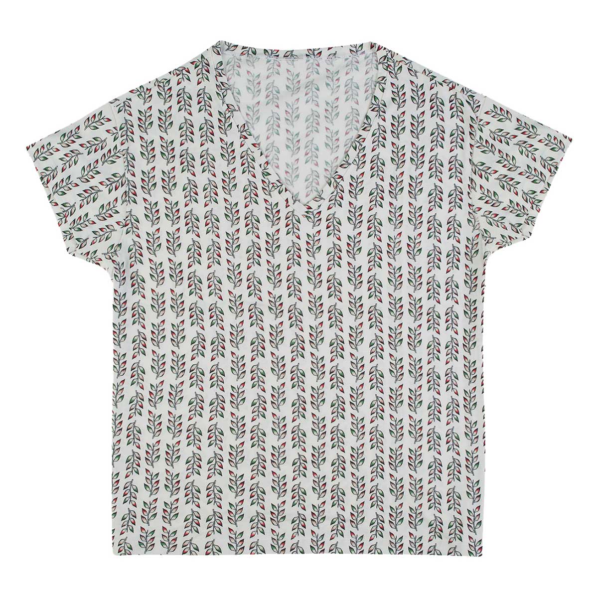 Blusa Feminina Gola V Full Print Folha By Hering Off White P