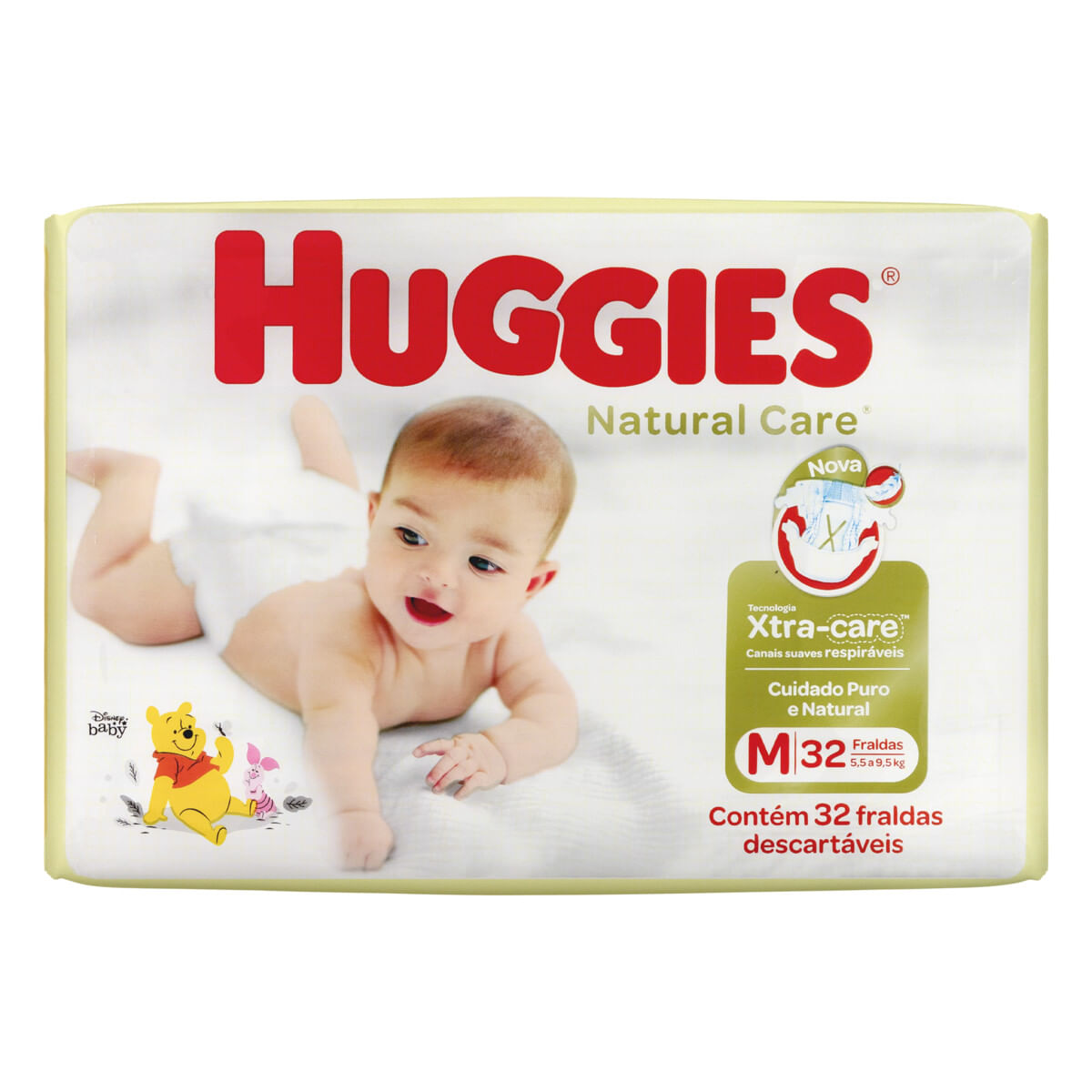 Fralda Descartável Infantil Huggies Natural Care Xtra-Care M Pacote 32 Unidades