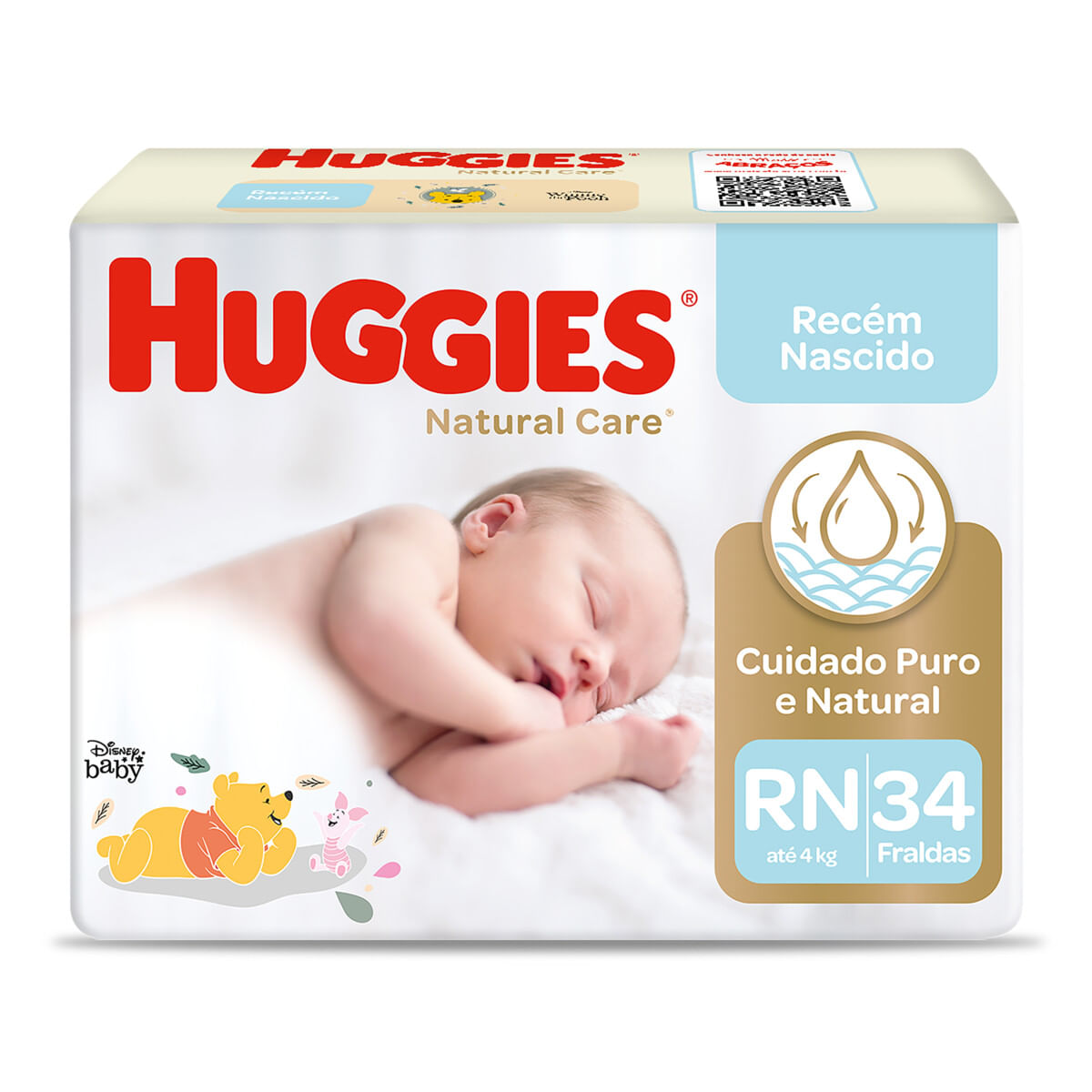 Fralda Descartável Infantil Huggies Natural Care Recém-Nascido RN Pacote 34 Unidades