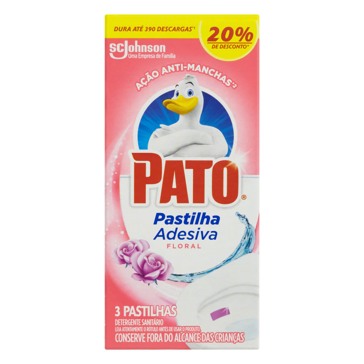 Detergente Sanitário Pastilha Adesiva Floral Pato 3 Unidades Grátis 20% de Desconto