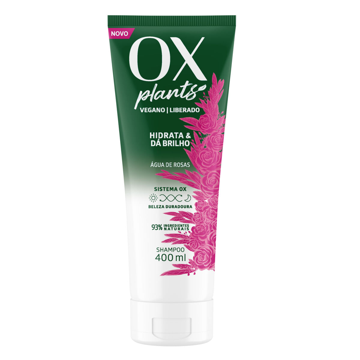 Shampoo OX Plants Hidrata &amp; Dá Brilho Bisnaga 400 ml