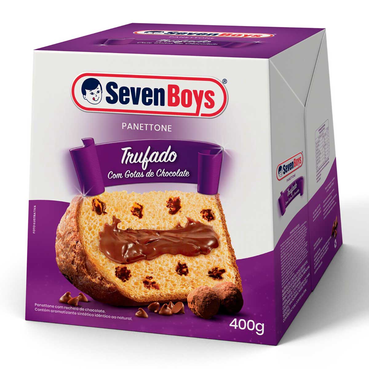 Panettone com Gotas de Chocolate Recheio Trufado de Chocolate Seven Boys Caixa 400 g