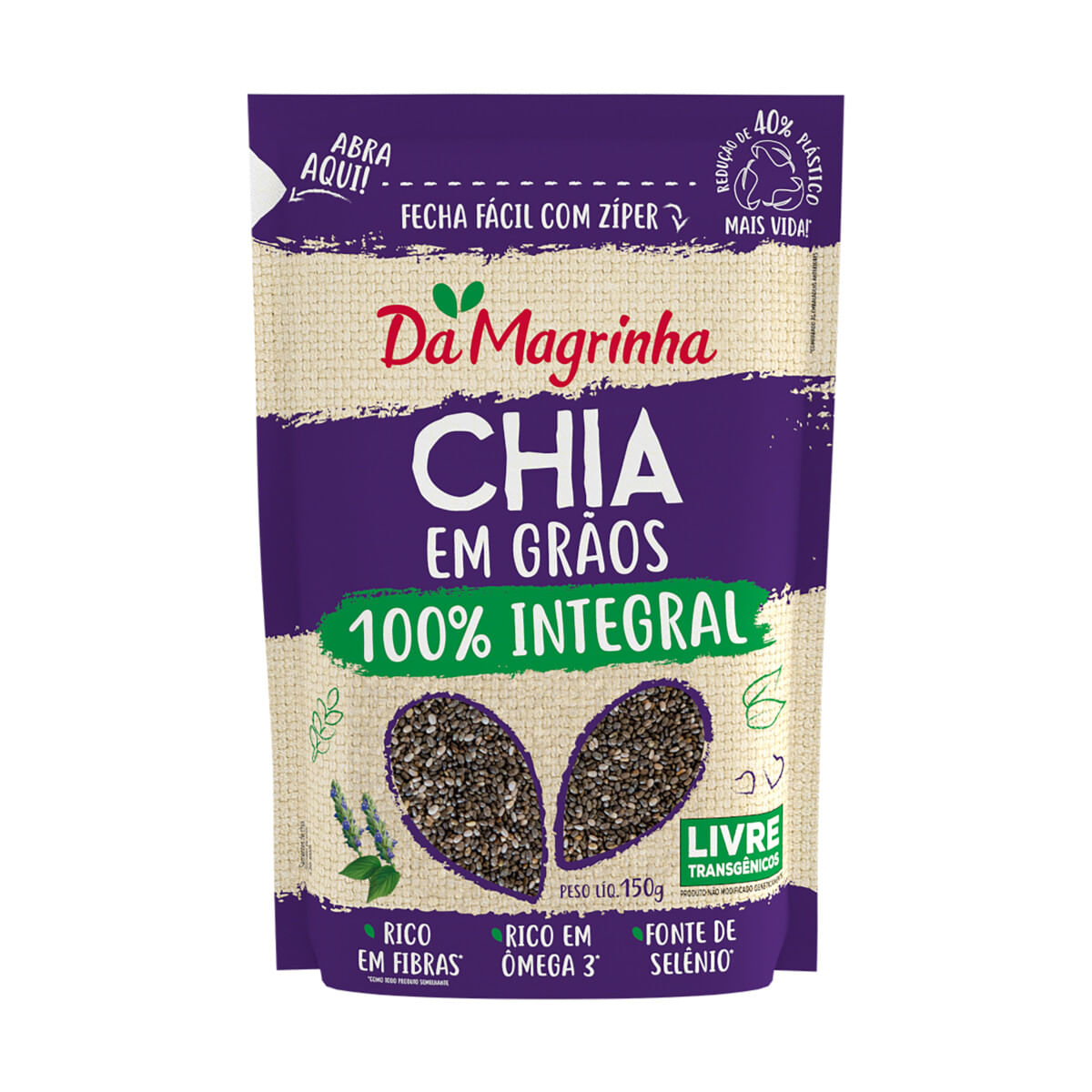 Chia em Grãos 100% Integral Da Magrinha Pouch 150 g