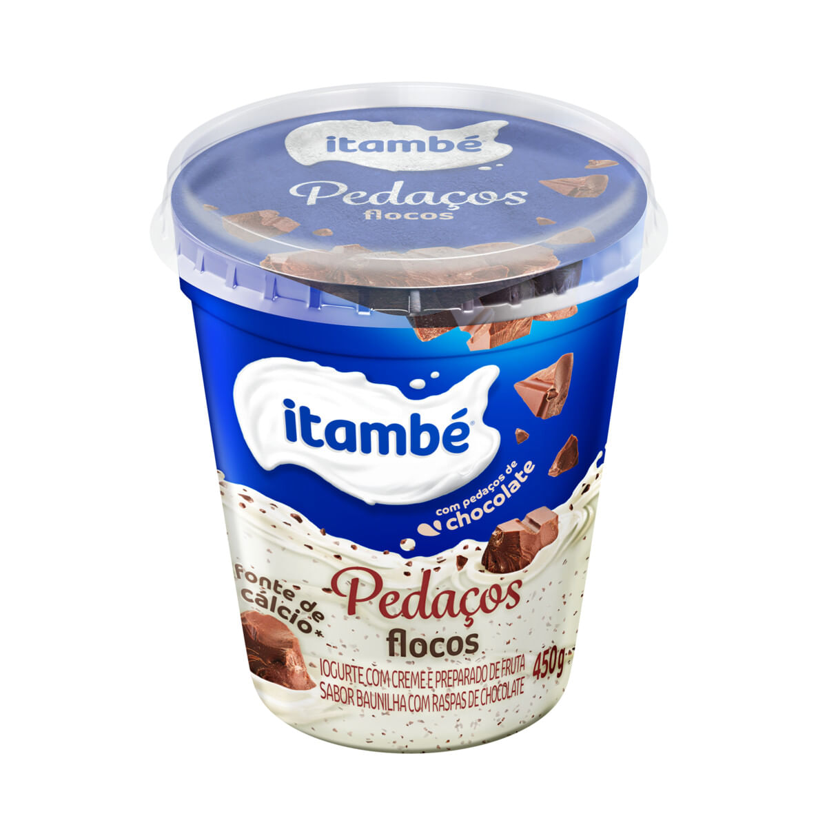 Iogurte Itambé com Creme e Preparado de Fruta Baunilha com Raspas de Chocolate Flocos Pedaços Pote 450 g