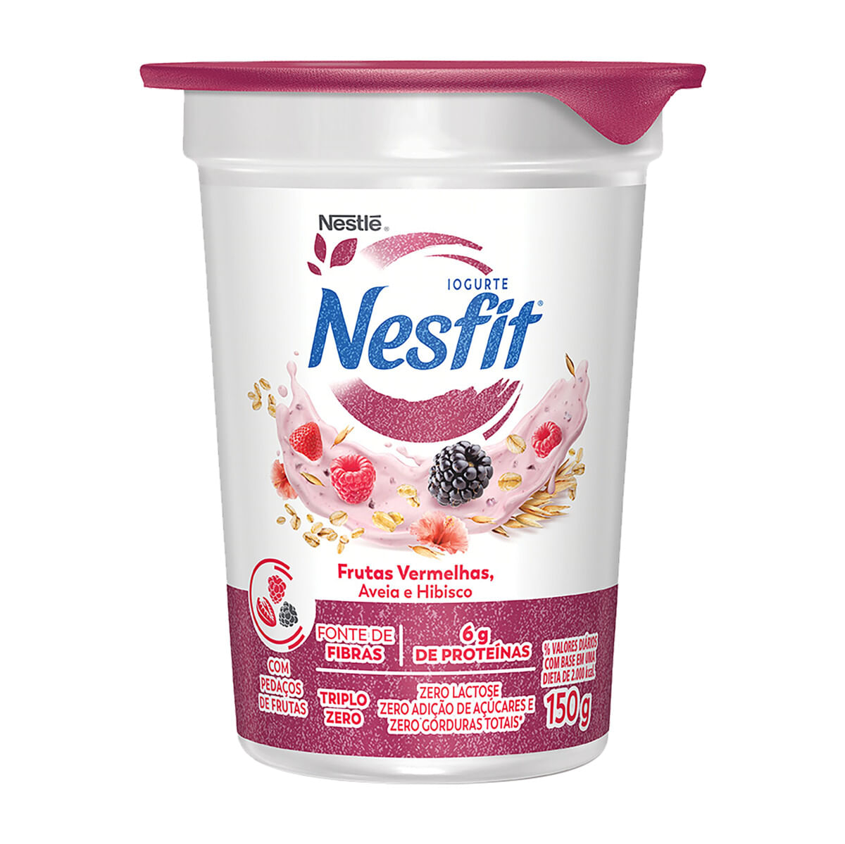 Iogurte Desnatado Frutas Vermelhas Aveia e Hibisco Zero Lactose Nesfit Copo 150 g