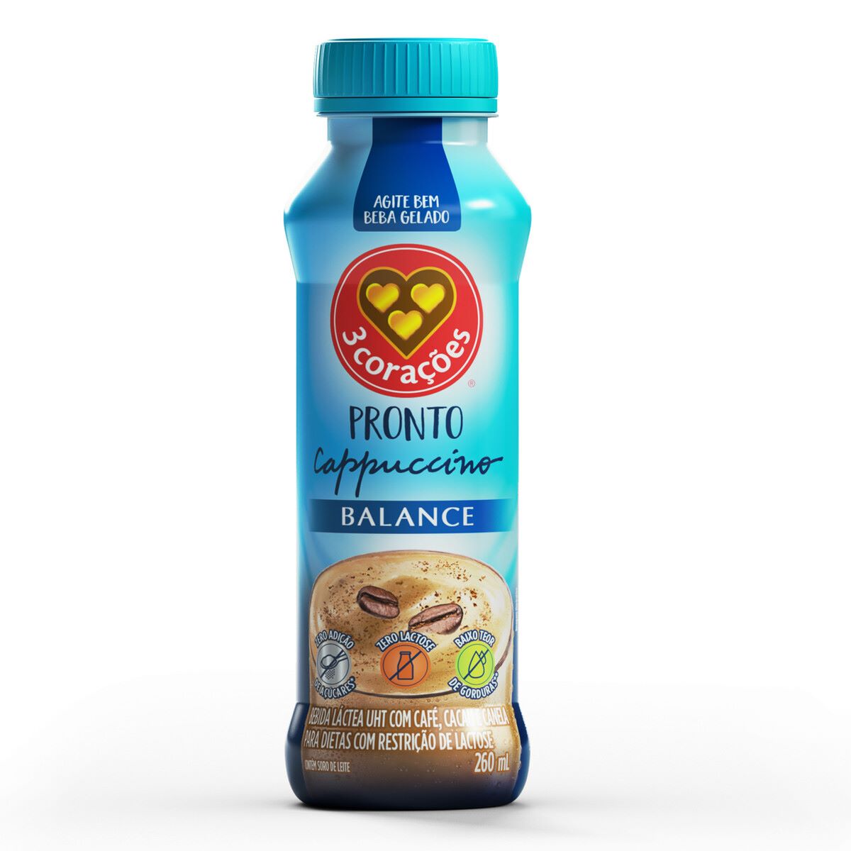 Bebida Láctea UHT Cappuccino Zero Lactose 3 Corações Balance 260 ml