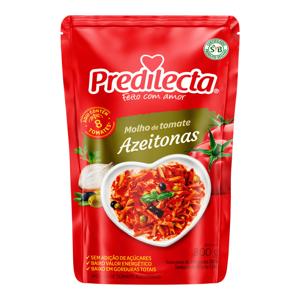 Molho de Tomate Predilecta Azeitonas sem Adição de Açúcar Sachê 300 g