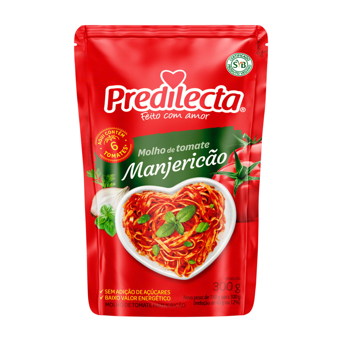 Molho de Tomate Predilecta com Manjericão sem Adição de Açúcar Sachê 300 g