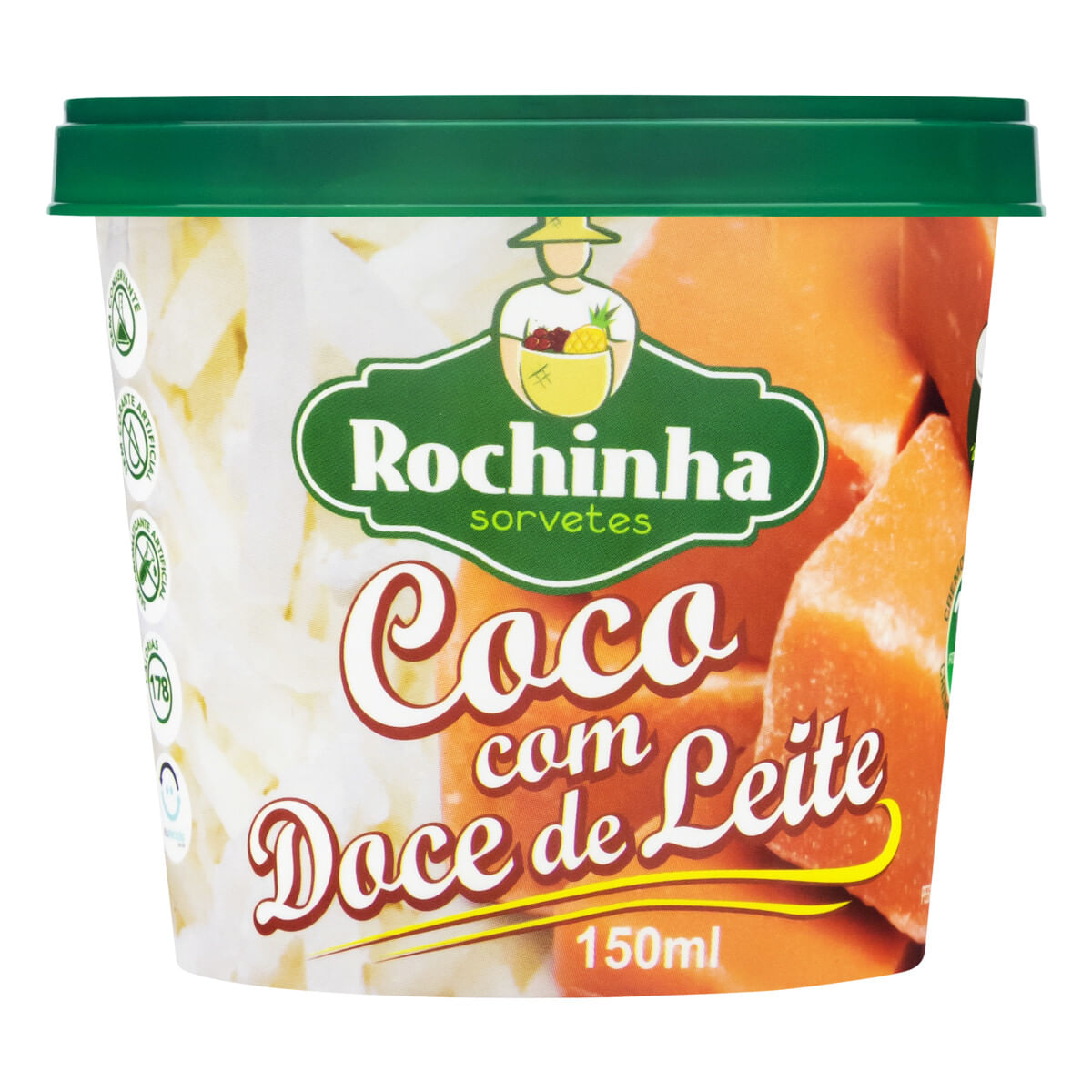 Sorvete Coco com Doce de Leite Rochinha Sorvetes Pote 150 ml