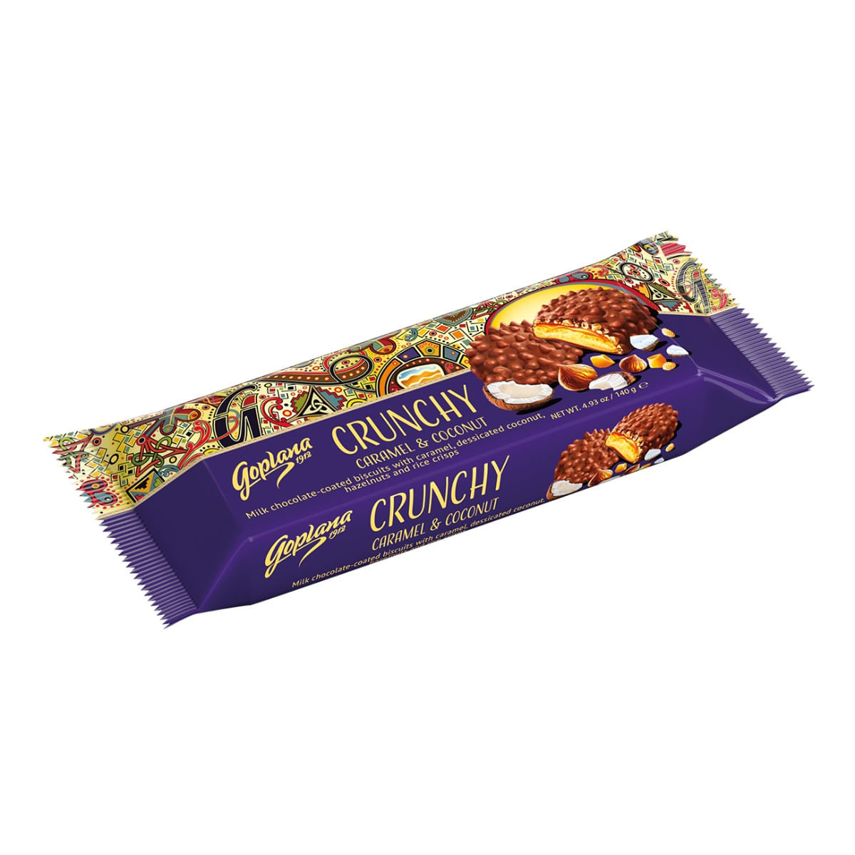 Biscoito Recheio Caramelo Crunchy Caramel &amp; Coconut Goplana 140 g