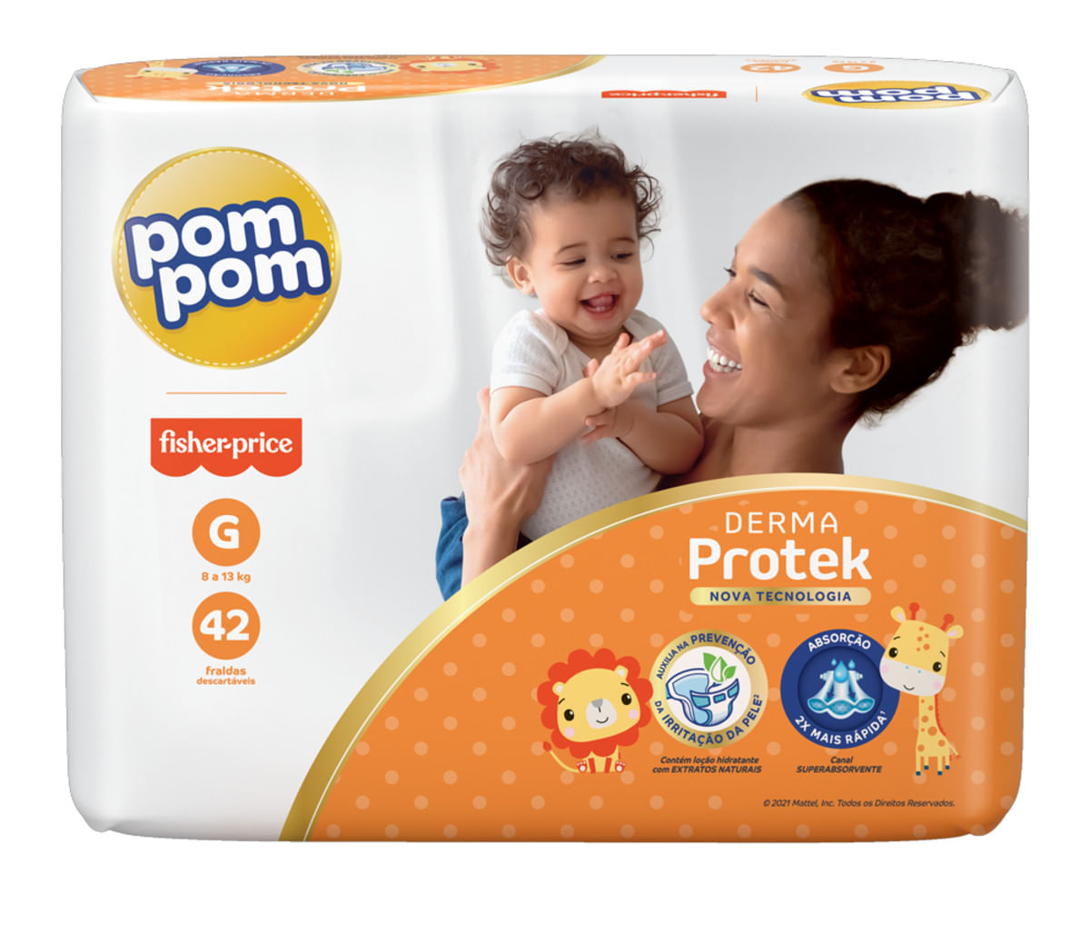 Fralda Descartável Infantil Pom Pom G Derma Protek 42 Unidades