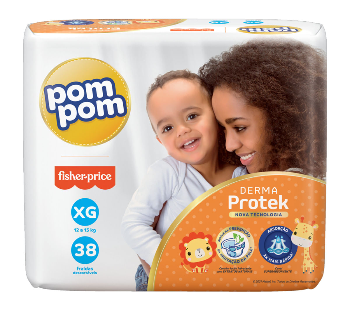 Fralda Descartável Infantil Pom Pom XG Derma Protek 38 Unidades