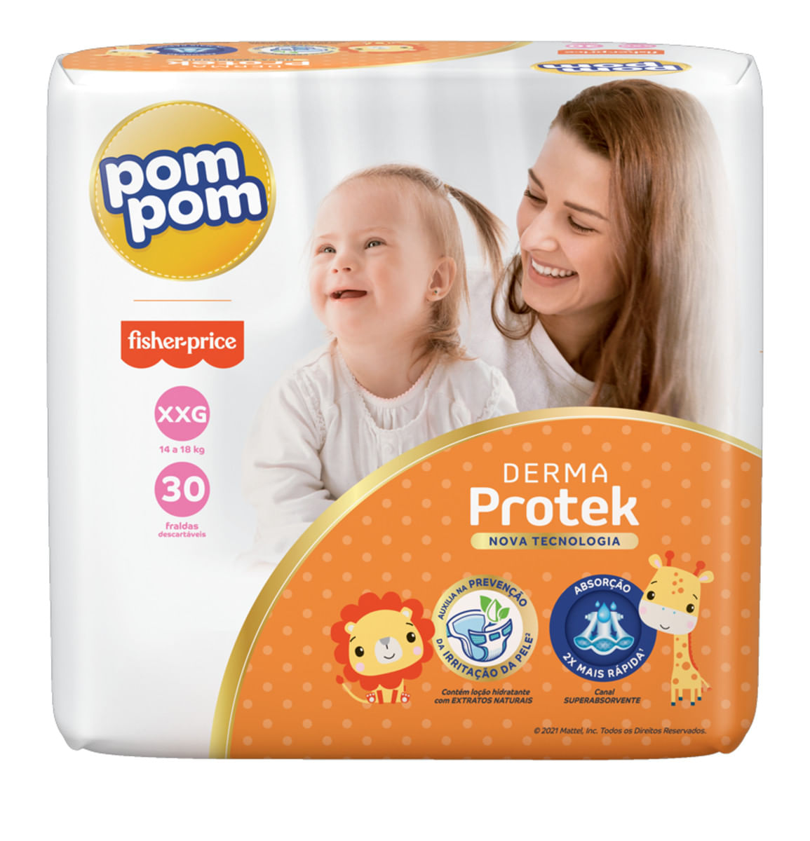 Fralda Descartável Infantil Pom Pom XXG Derma Protek 30 Unidades