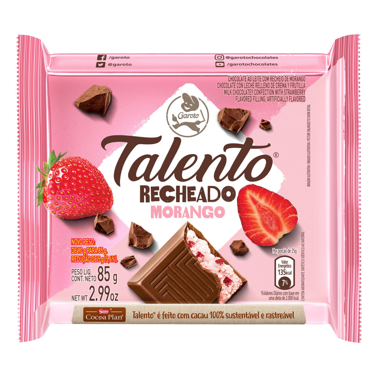 Chocolate ao Leite Recheio Morango Garoto Talento 85 g