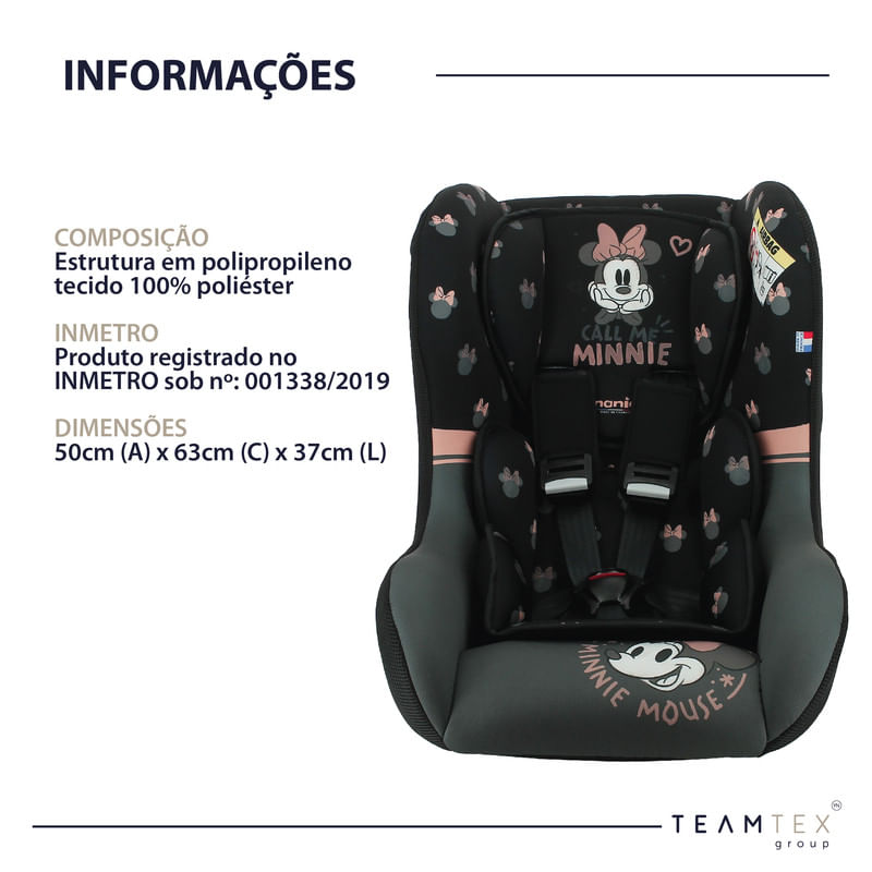 Cadeirinha para Auto Disney Trio Minnie Happy Days Preta Suporta até 25kg