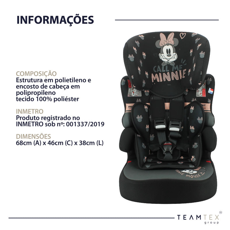 Cadeirinha para Auto Disney Kalle Minnie Happy Days Preta Suporta até 36kg