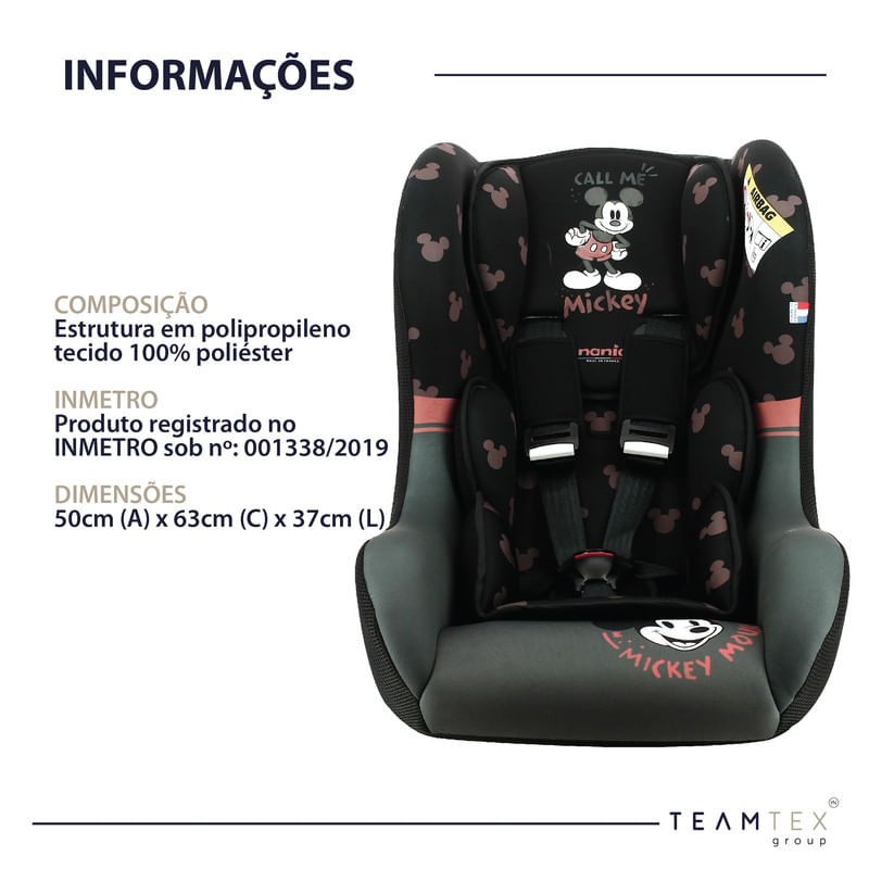 Cadeirinha para Auto Disney Trio Mickey Happy Days Preta Suporta até 25kg