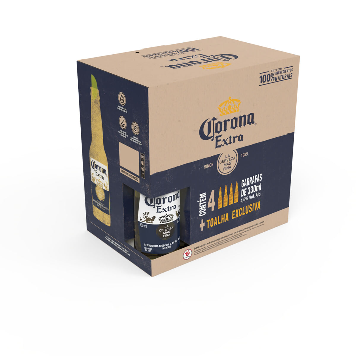 Kit Toalha + Cerveja Pilsen Corona 4 Unidades 330 ml Cada