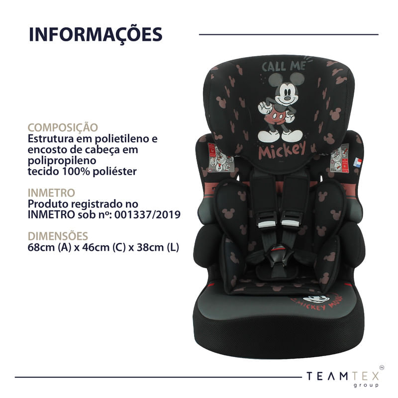 Cadeirinha para Auto Disney Kalle Mickey Happy Days Preta Suporta até 36kg