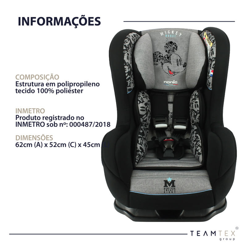 Cadeirinha para Auto Disney Primo Mickey Cool Preta e Cinza Suporta até 25kg