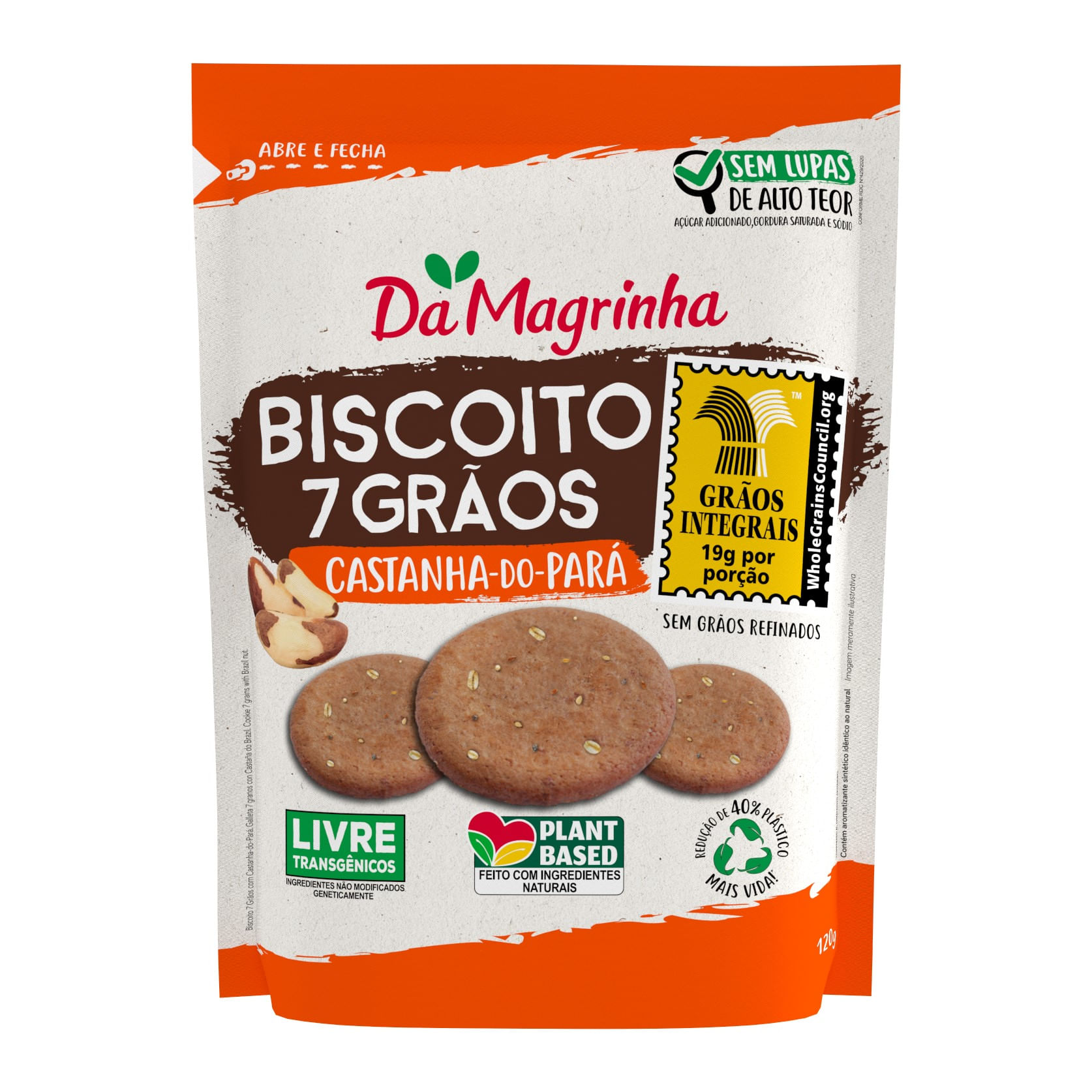 Biscoito Doce Integral 7 Grãos Castanha-do-Pará Da Magrinha 120 g