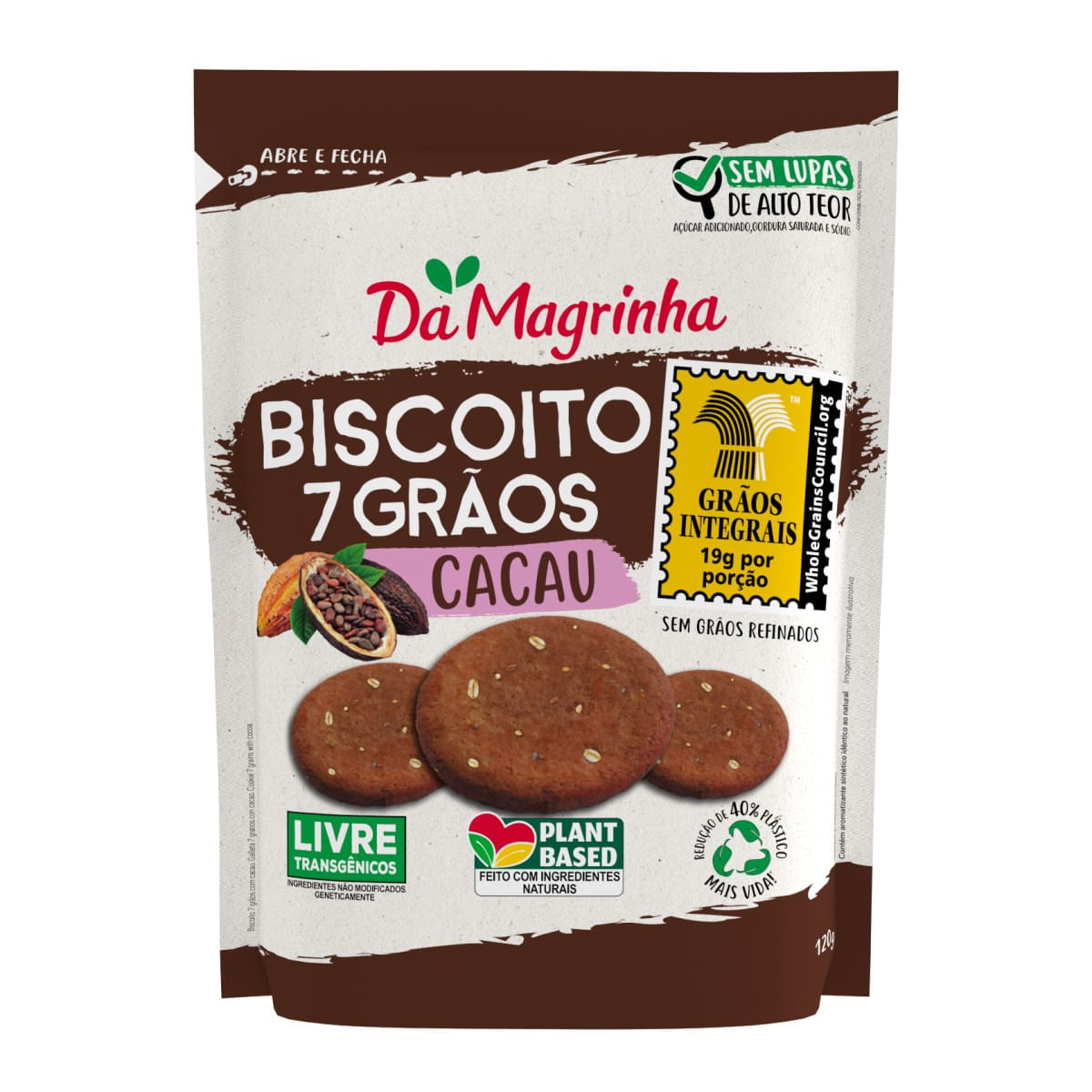 Biscoito Doce Integral 7 Grãos Cacau Da Magrinha 120 g