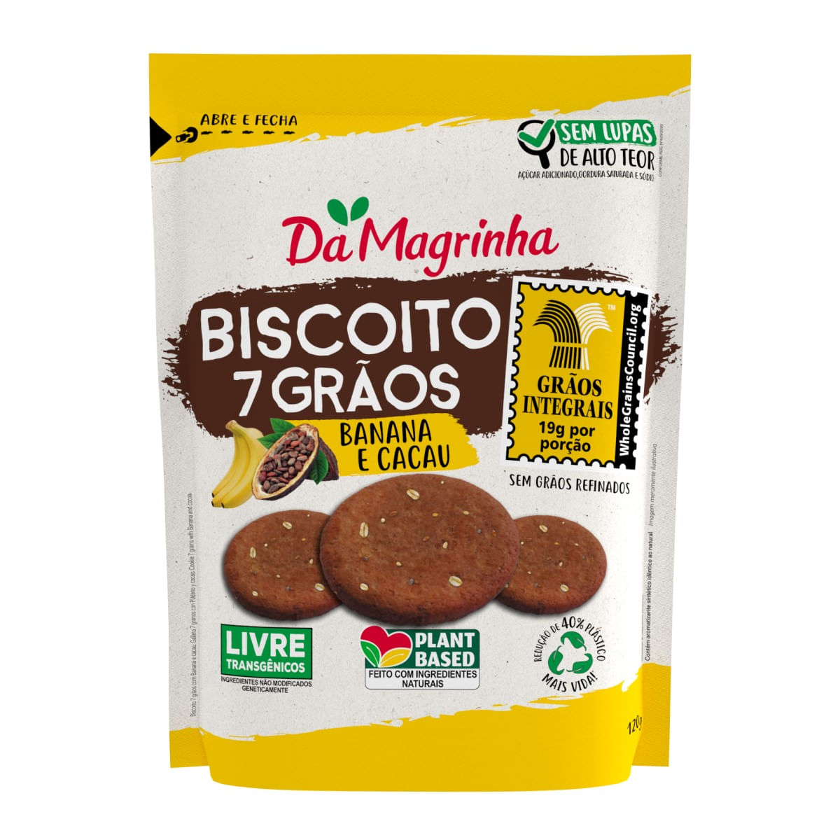 Biscoito Doce Integral 7 Grãos Banana e Cacau Da Magrinha 120 g