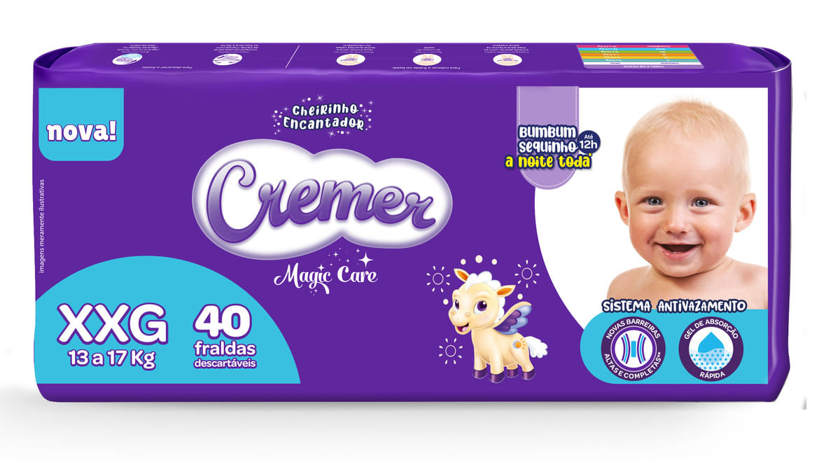 Fralda Descartável Infantil Cremer Magic Care P Pacote 72 Unidades