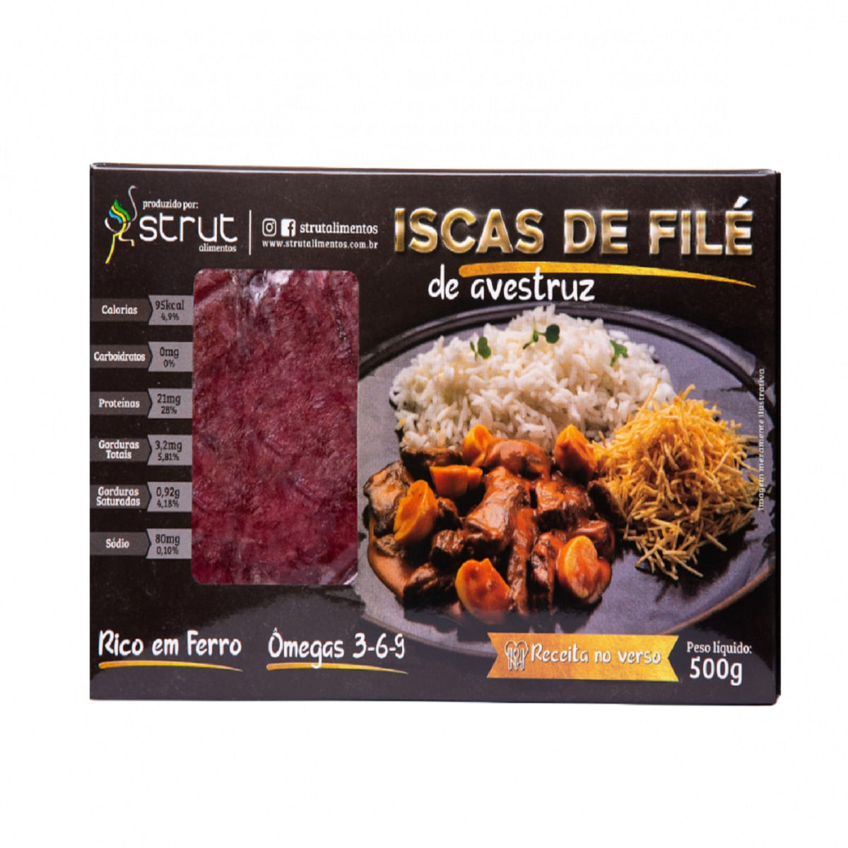 Isca de Filé de Avestruz Congelado Strut 500 g