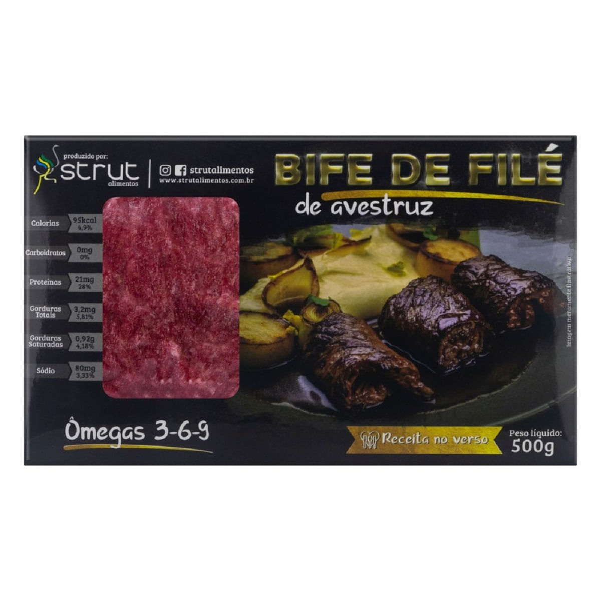 Bife de Filé de Avestruz Congelado Strut 500 g